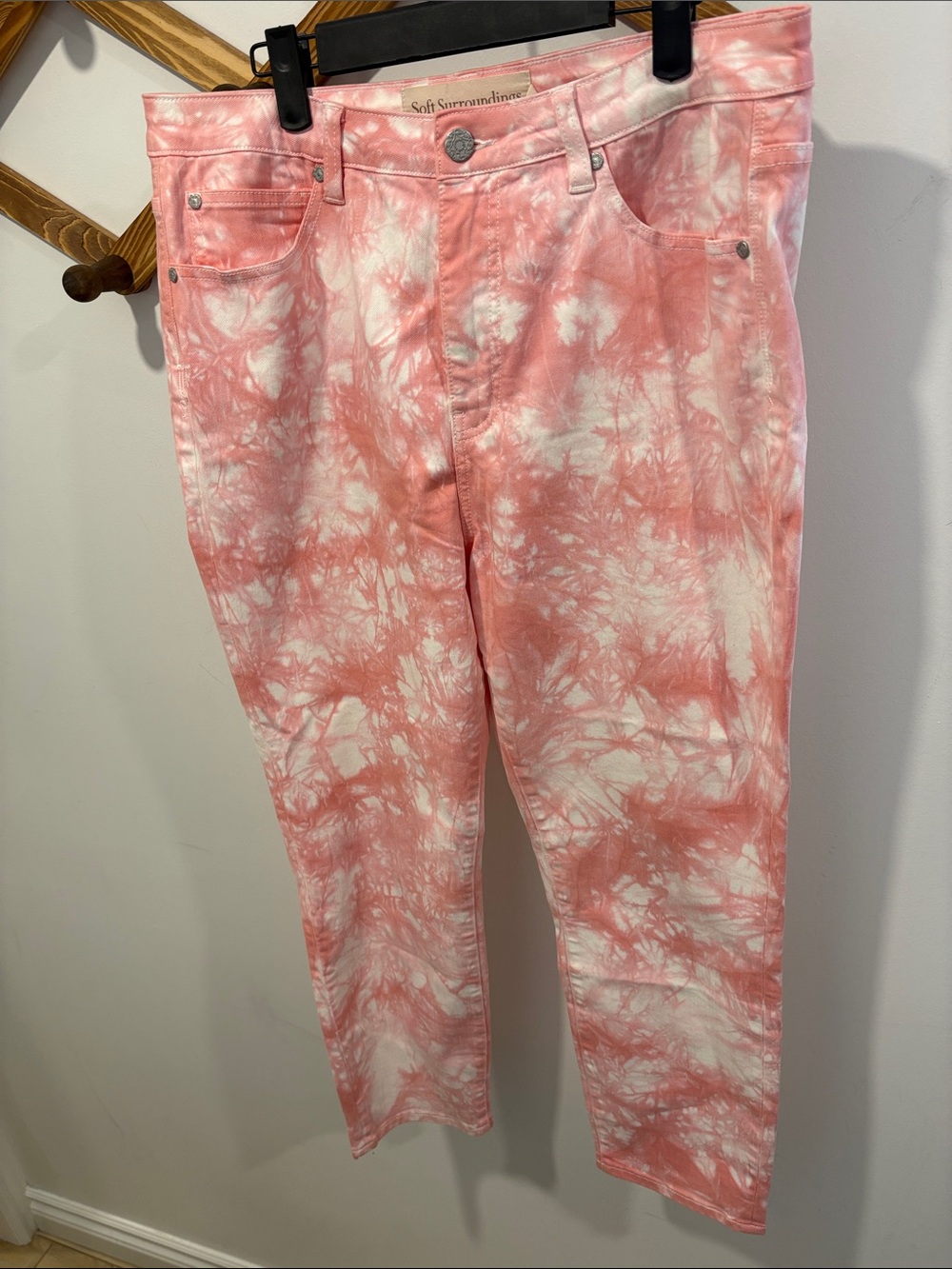 Soft Surroundings Tie-Dye Pink & White Straight Leg Jeans